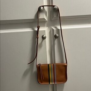 Madewell Striped Tan Leather Crossbody Bag